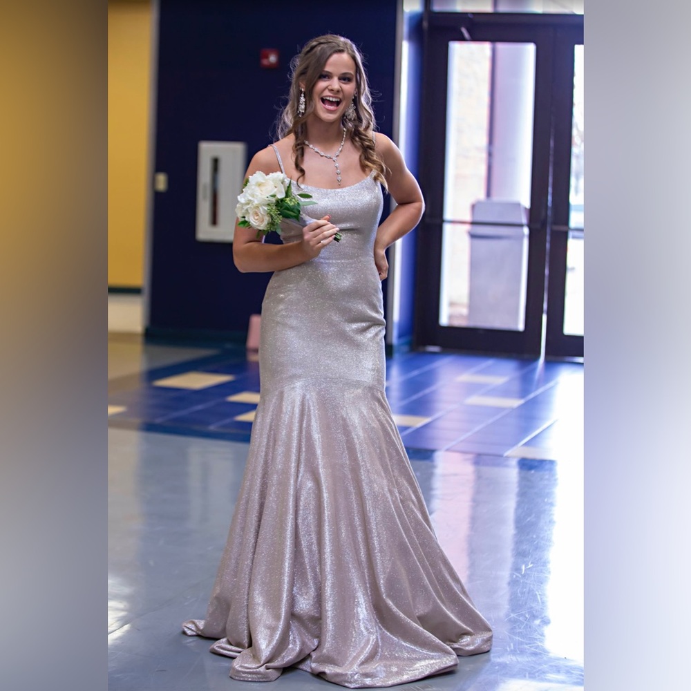 Sherri Hill Size 4 Nude/Silver Mermaid style Formal with train